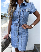 Robe en jean boutonnée à poches Tribeca